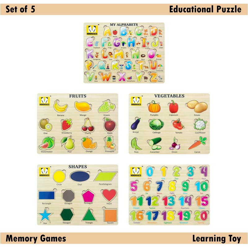 Wooden Puzzle Without Knobs Educational and Learning Toy for Kids (Set of 5 Puzzles)