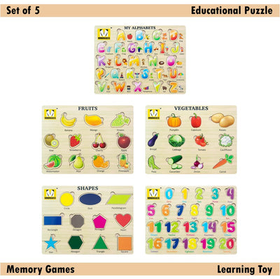 Wooden Puzzle Without Knobs Educational and Learning Toy for Kids (Set of 5 Puzzles)