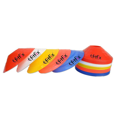 Fitfix Disc Cones with Carry Bag (Pack of 25 Cones) | Space Marker Agility Cones for Sports Training
