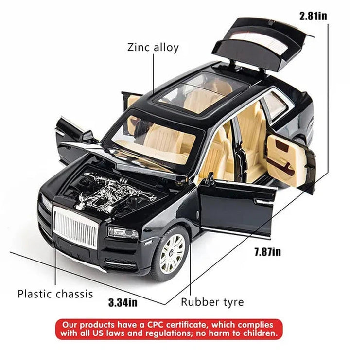 Resembling 1:24 Scale Die Cast Rolls Royce Metal Car Toy With Light and Sound for Kid (Black)