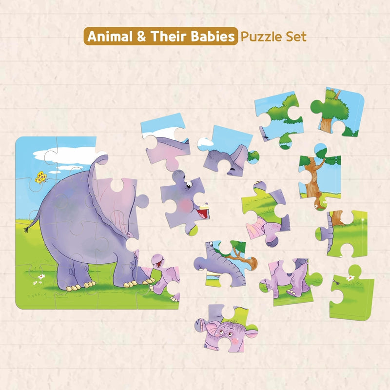 Animals & Their Babies of The World Puzzle for Kids (Set of 4) - 96 Puzzle Pieces