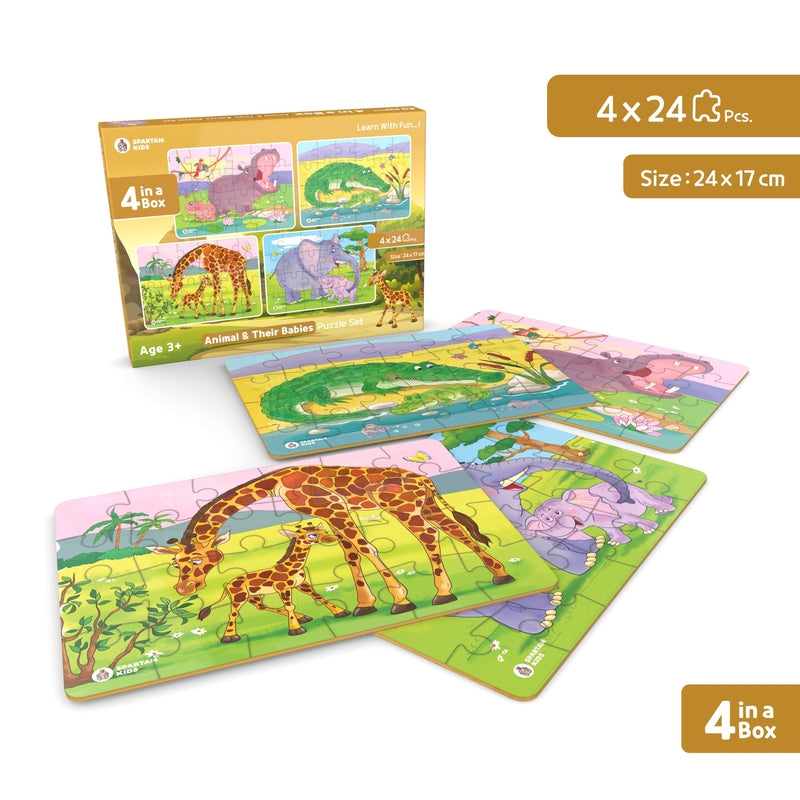 Animals & Their Babies of The World Puzzle for Kids (Set of 4) - 96 Puzzle Pieces