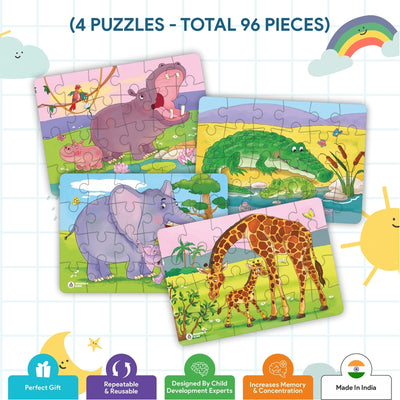 Animals & Their Babies of The World Puzzle for Kids (Set of 4) - 96 Puzzle Pieces