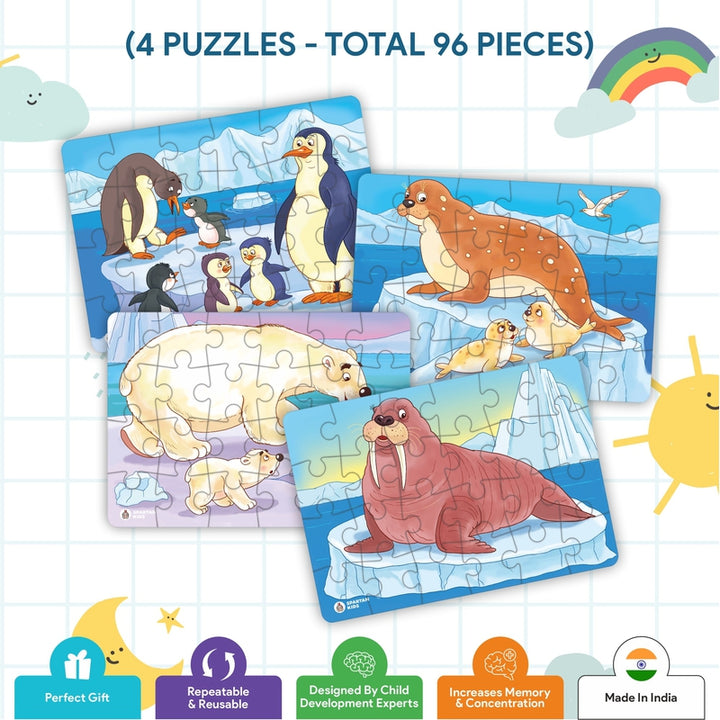 Arctic Animals Jigsaw Puzzle for Kids (Set of 4) - 96 Puzzle Pieces