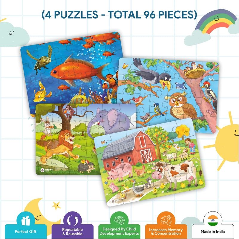 Animals & Birds Jigsaw Puzzle for Kids (Set of 4) - 96 Puzzle Pieces