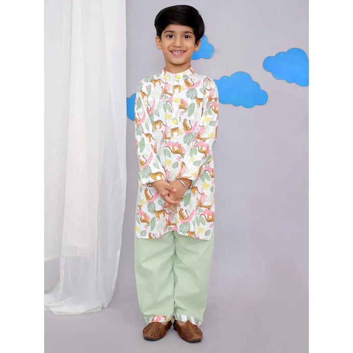 The Wishing Closet White Tiger Print Kurta Set