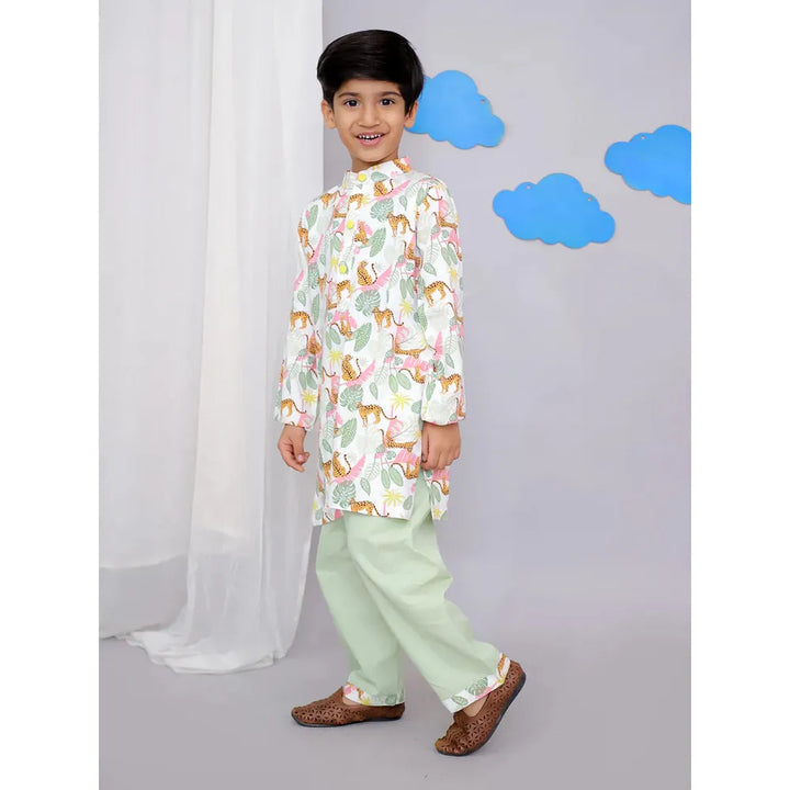 The Wishing Closet White Tiger Print Kurta Set
