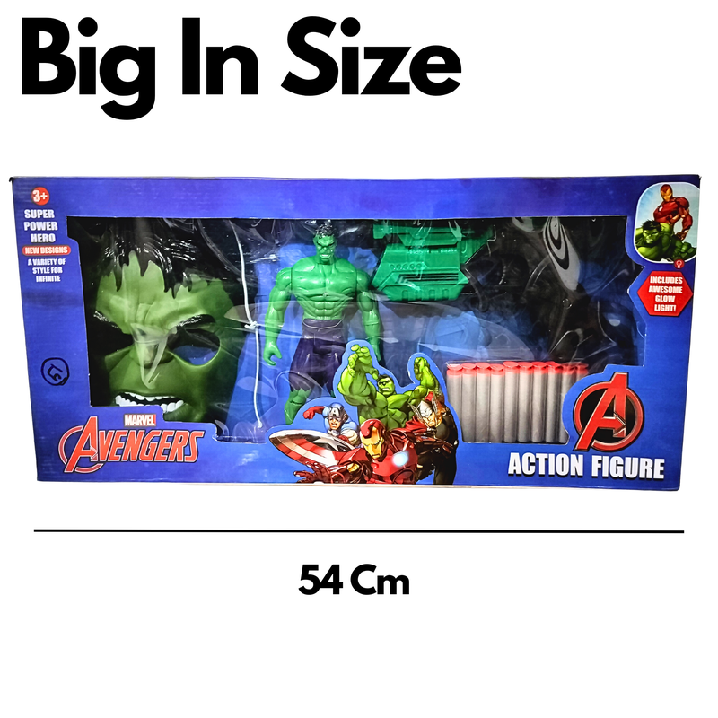 Set of Hulk | Hulk Action Figure Toy | Play Gun with Bullets | Mask (Big in Size)