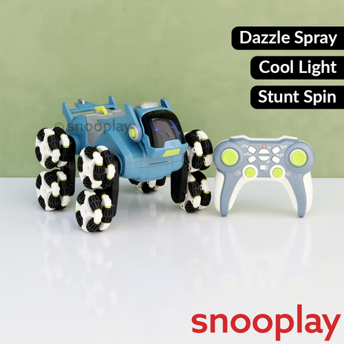 Lunar Pioneer 8 Wheel Remote Control Stunt Robot Dog - Spray, Music & Lights | 2.4GHz 360° Spin Action Toy (6-12 Years)