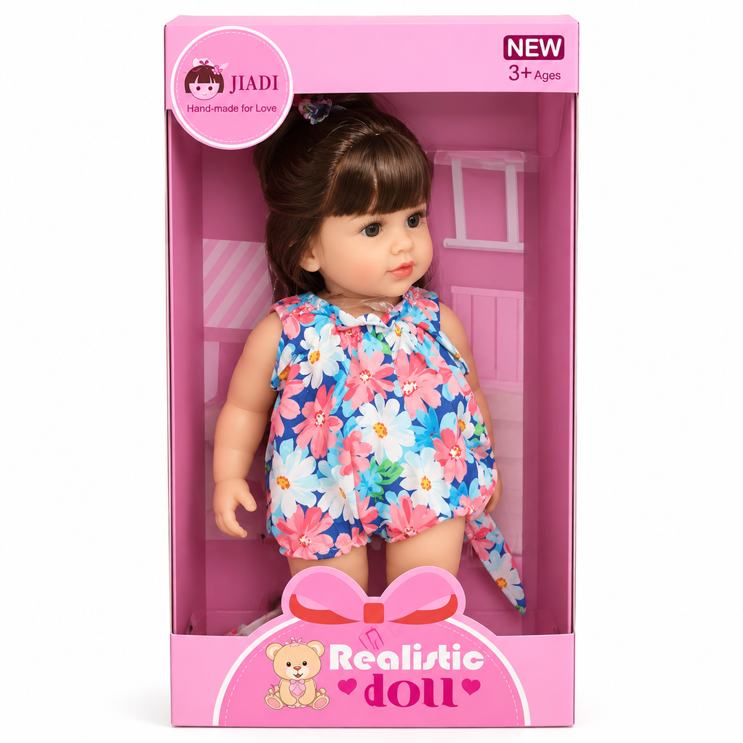 Jiadi Realistic Doll for Girls - 35.5 cm Big | Floral Dress Baby Doll with Bottle | Pretend Play Toy
