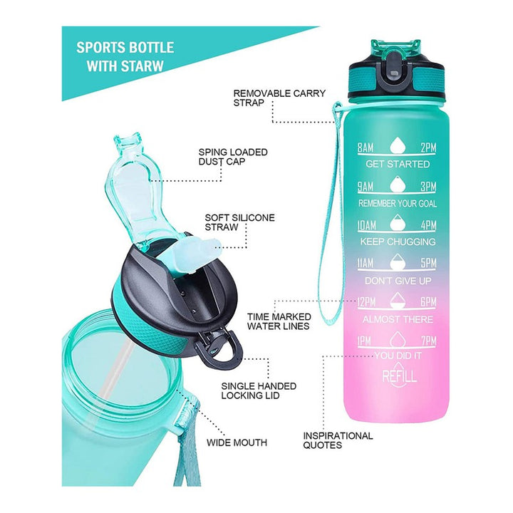 Motivational Leakproof Water Bottle (Color May Vary)-1000ml