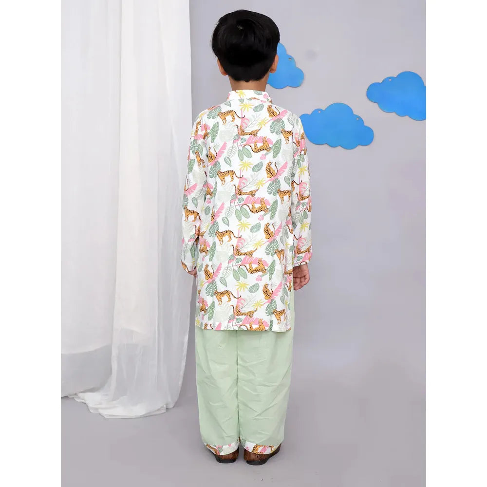 The Wishing Closet White Tiger Print Kurta Set