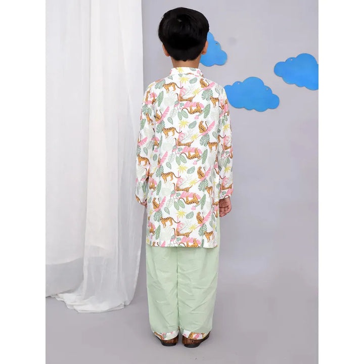 The Wishing Closet White Tiger Print Kurta Set