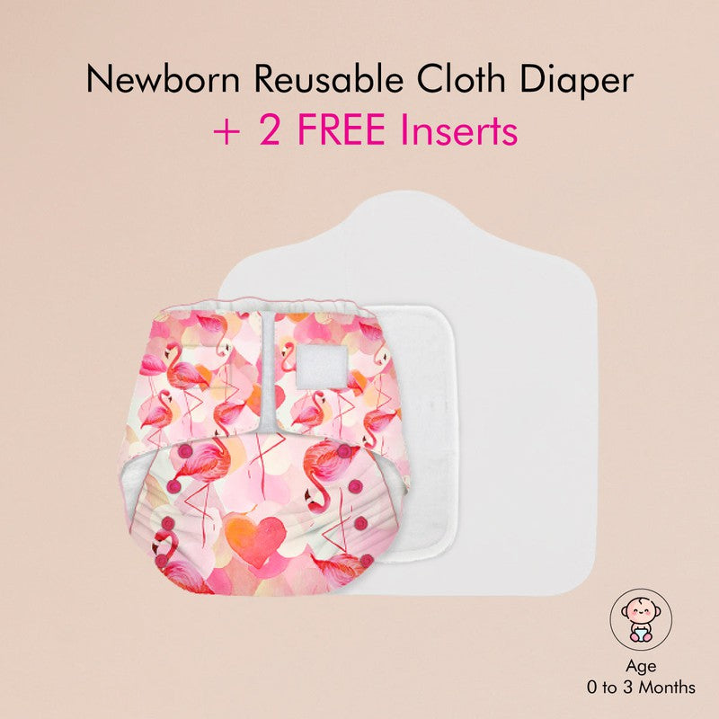 Flamingo Hearts Newborn Bliss - Reusable,Waterproof & Washable Cloth Diapers for Newborn Babies (2.5kg – 7kg) Fits