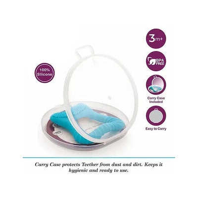 Tooth Shape Silicone Teether with Soft Bristles & Carry Case (Tooth- Blue)