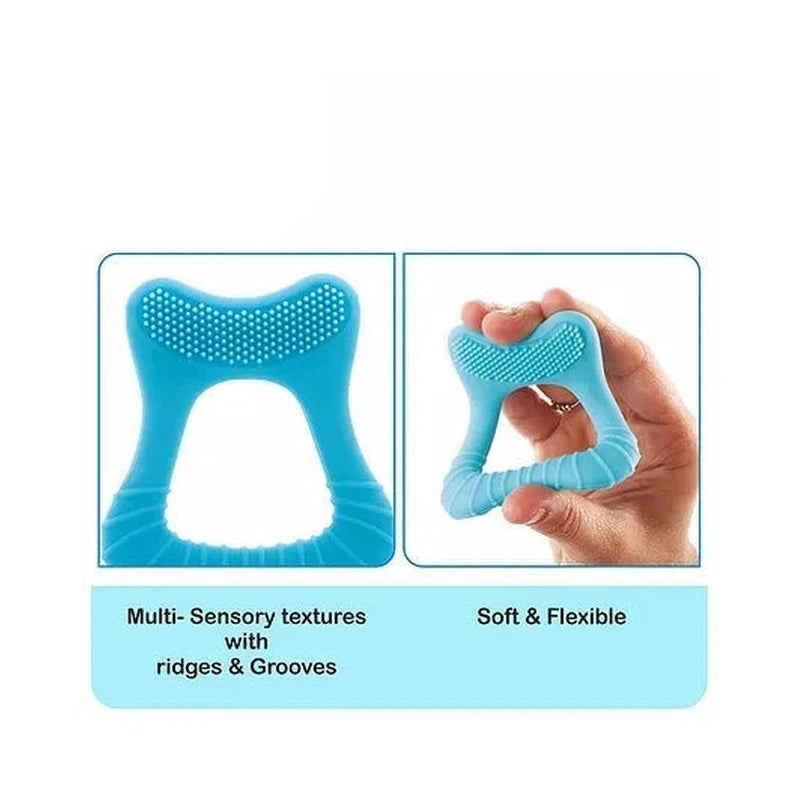 Tooth Shape Silicone Teether with Soft Bristles & Carry Case (Tooth- Blue)