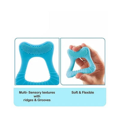 Tooth Shape Silicone Teether with Soft Bristles & Carry Case (Tooth- Blue)