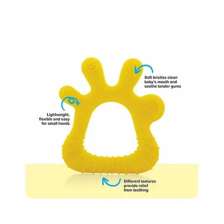 Yellow Finger Shape Soft Silicone Teether with Storage Case with Textured Surface for Soothing Gums