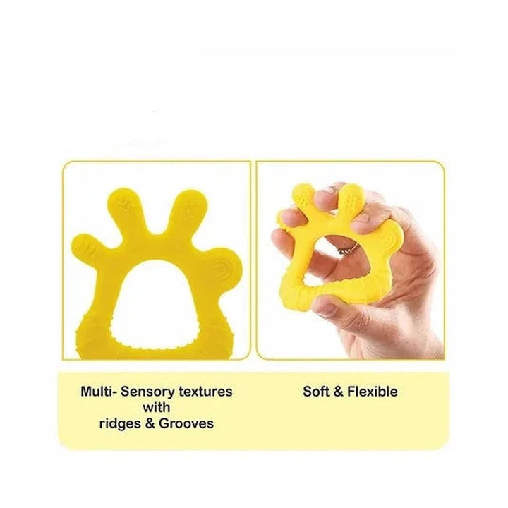 Yellow Finger Shape Soft Silicone Teether with Storage Case with Textured Surface for Soothing Gums