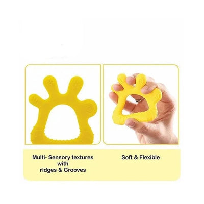 Yellow Finger Shape Soft Silicone Teether with Storage Case with Textured Surface for Soothing Gums