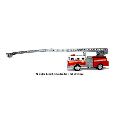 Die cast Metal Fire Brigade Truck | Stretchable Ladder & Push Back Function | Multicolour