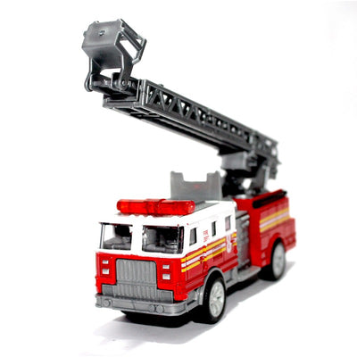 Die cast Metal Fire Brigade Truck | Stretchable Ladder & Push Back Function | Multicolour