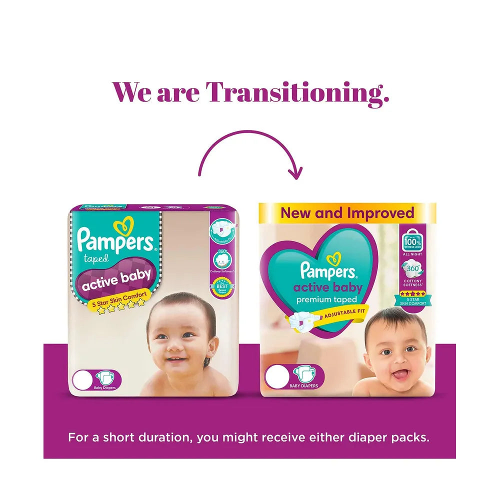Pampers Active Baby Taped Diapers - M Size | 90 Counts (6-11 kg)