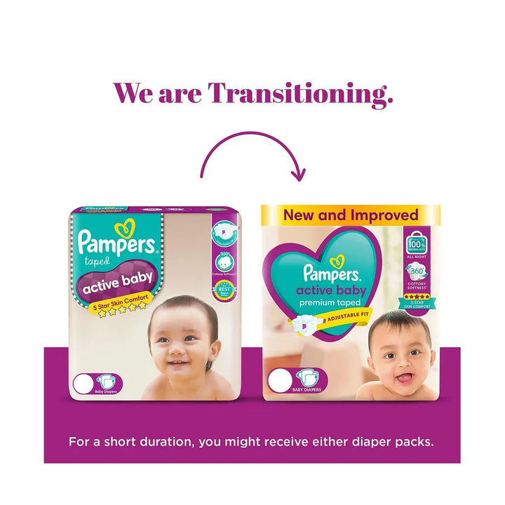 Pampers Active Baby Taped Diapers - M Size | 90 Counts (6-11 kg)