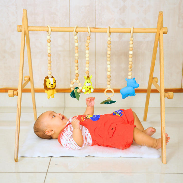 Wooden Play Gym Jungle Theme with Felt Toys (0-12 Months)