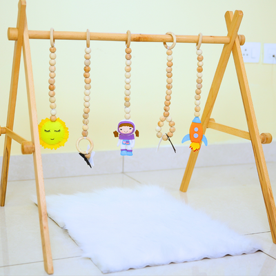 Wooden Play Frame for rattles with 5 Space Theme Rattles