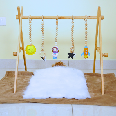 Wooden Play Frame for rattles with 5 Space Theme Rattles