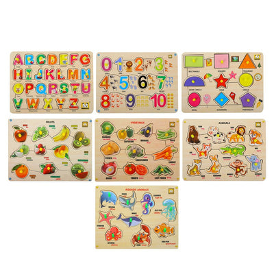 Wooden Puzzle with Knobs - Multicolour Set of 7