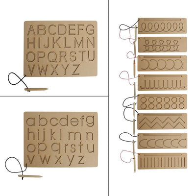 Capital ABC Small abc And Patterns Wooden Tracing Boards for Kids - Brown