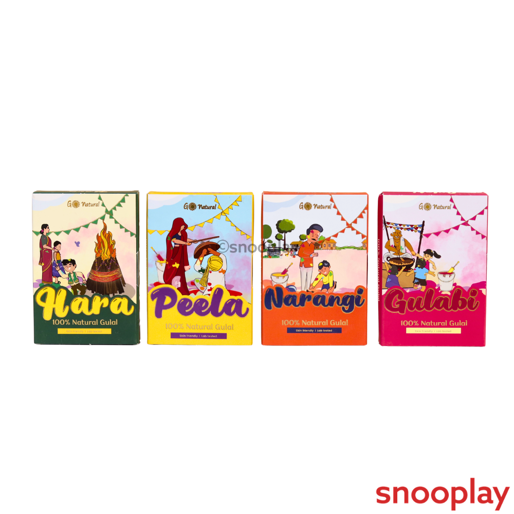 4 Pack of 100% Go Natural Gulal - Gulabi, Narangi, Hara & Peela (100g Each)