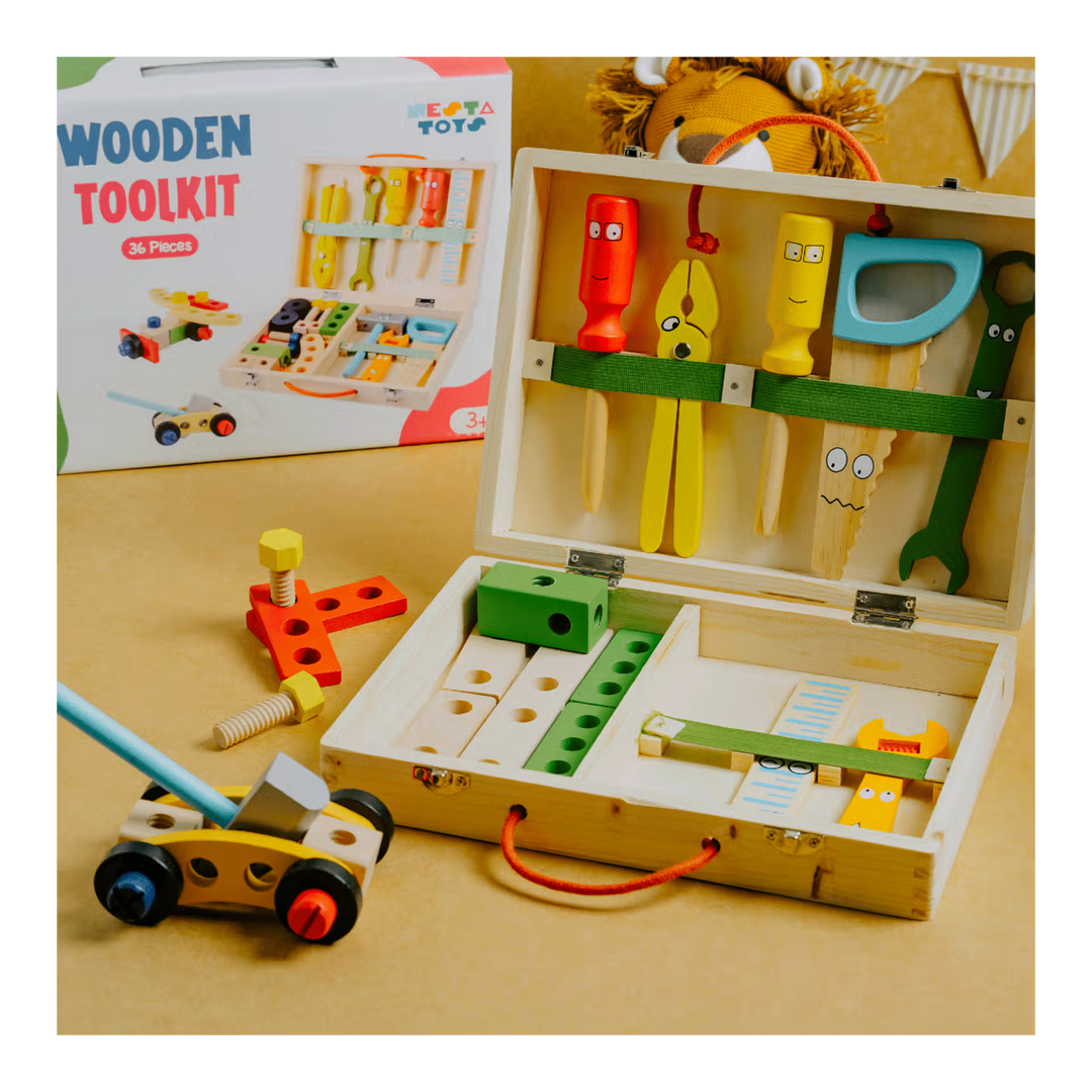 34 Pieces Pretend Play Construction Kit with Storage Case (3-8 Years)