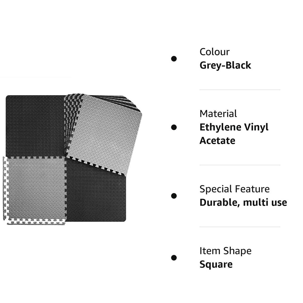 12mm Thick Interlocking EVA Foam Padding Kids Play Mat (Grey/Black)