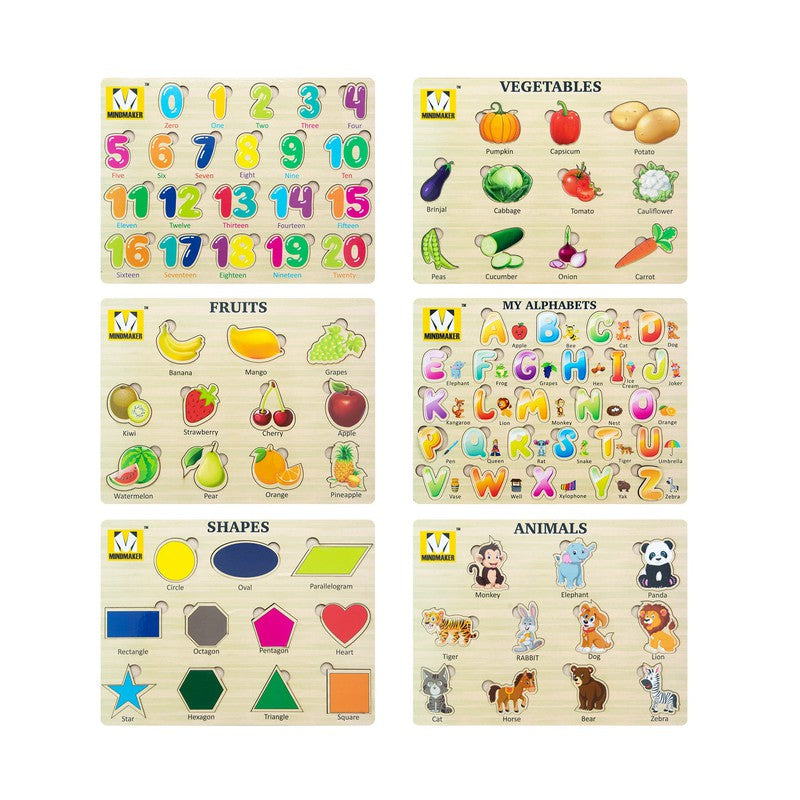 Set of 10 Wooden Puzzle without Knobs | Educational and Learning Puzzle for Kids
