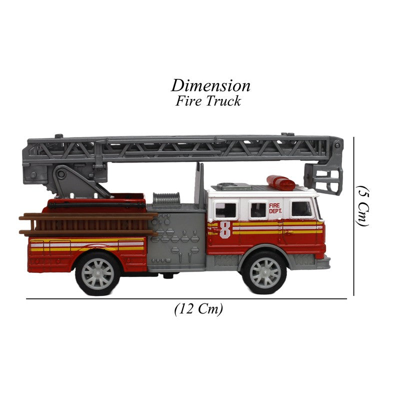 Die cast Metal Fire Brigade Truck | Stretchable Ladder & Push Back Function | Multicolour