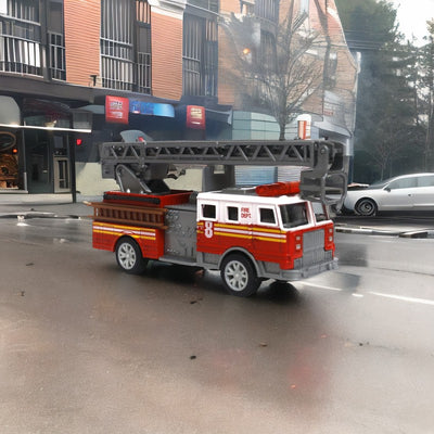 Die cast Metal Fire Brigade Truck | Stretchable Ladder & Push Back Function | Multicolour