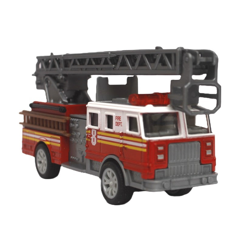 Die cast Metal Fire Brigade Truck | Stretchable Ladder & Push Back Function | Multicolour