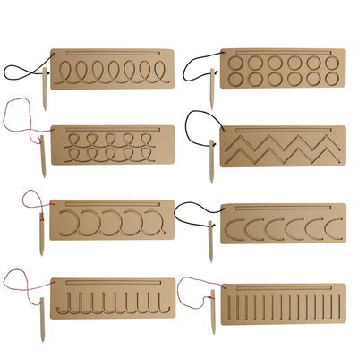 Wooden Tracing Boards Capital Alphabets, Small Alphabets, Kannada Vowel and Consonants and Patterns Writing Wooden Montessori Learning Skills Practice - Brown