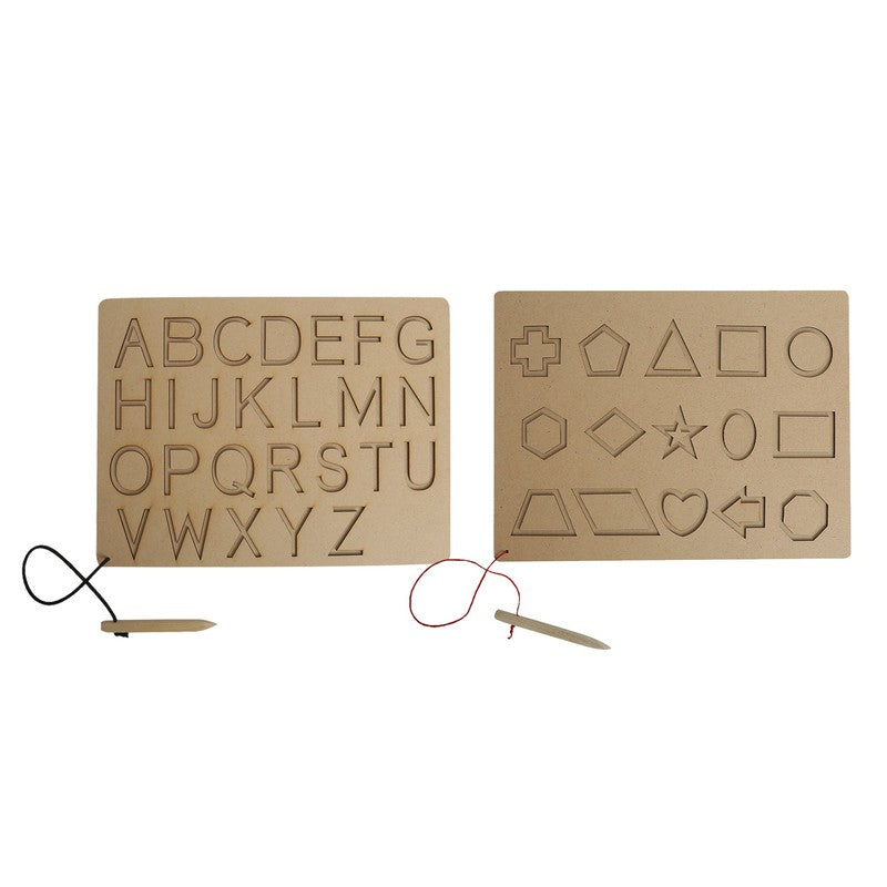 Wooden Tracing Boards Capital Alphabets, Shapes, Tamil Vowel and Consonants Wooden Montessori Learning Skills Practice - Brown