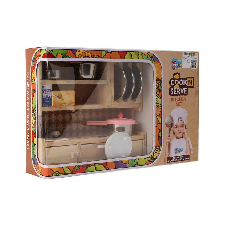 Sunny Cook N Serve Wooden Kitchen Pretend Playset with A Chef Hat & Apron