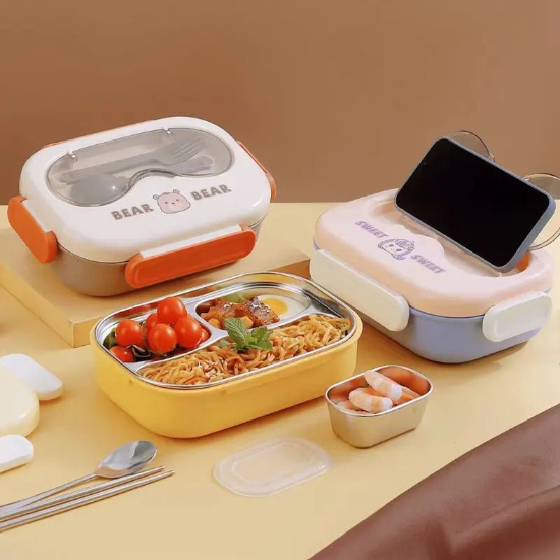 Cute Cartoon 3 Compartment Stainless Steel Lunch Box (800ml + 100ml)