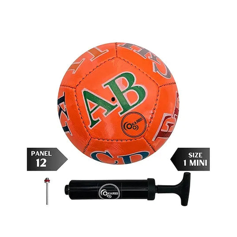 Football with Air Pump & Pin - Size 1 Mini, 12 Panel, PVC, Orange Alphabets Learning