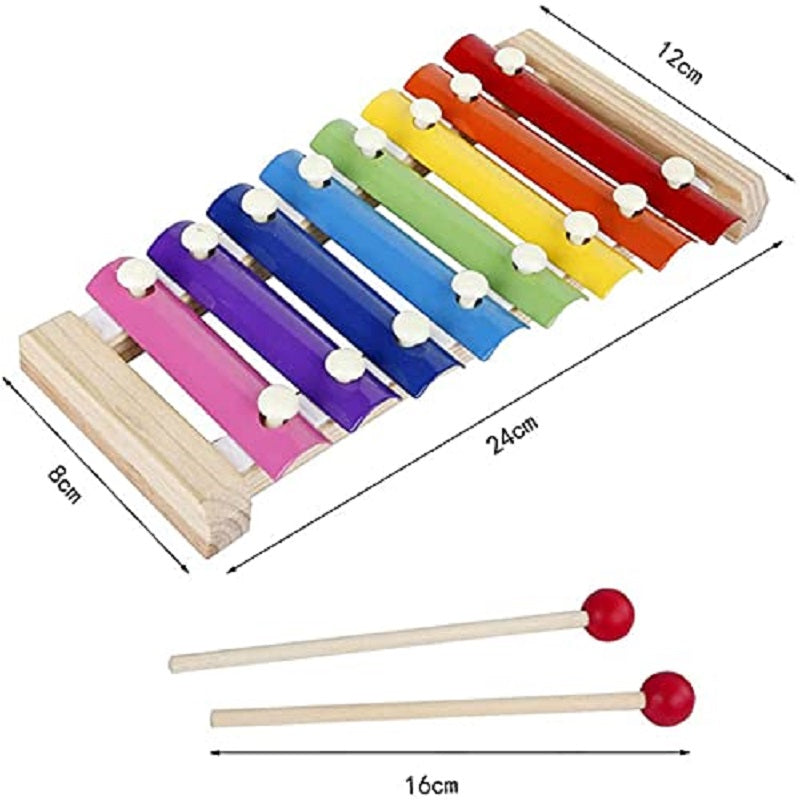 Wooden Xylophone Musical Toy for Kids | Piano Sound Instrument for Children with 8 Notes & 2 Mallet (Multicolour)