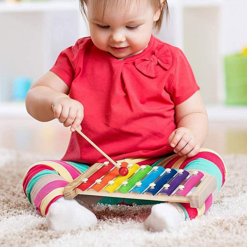 Wooden Xylophone Musical Toy for Kids | Piano Sound Instrument for Children with 8 Notes & 2 Mallet (Multicolour)