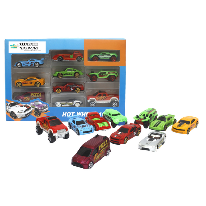 Die Cast Metal Set of 10 Mini Cars with Plastic Parts | Multicolour | Assorted Colours & Designs