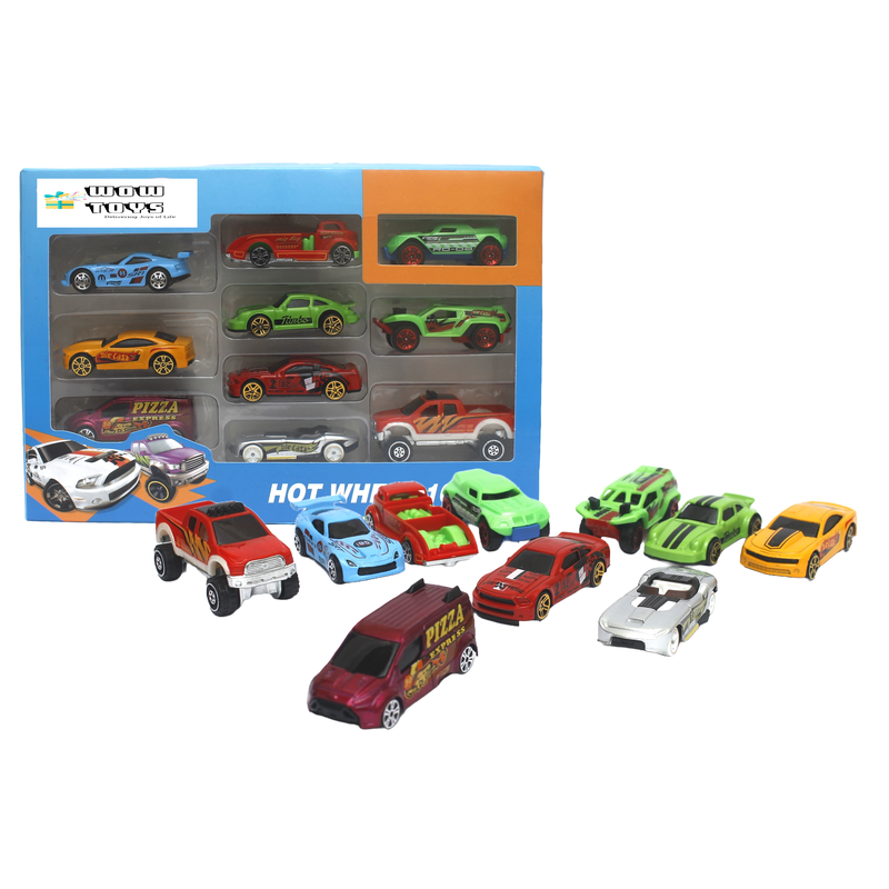 Die Cast Metal Set of 10 Mini Cars with Plastic Parts | Multicolour | Assorted Colours & Designs