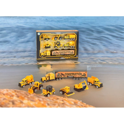 7 in 1 Die-cast Metal Construction Vehicles Set for Kids | Metal Trucks Set with Plastic Parts (Yellow)